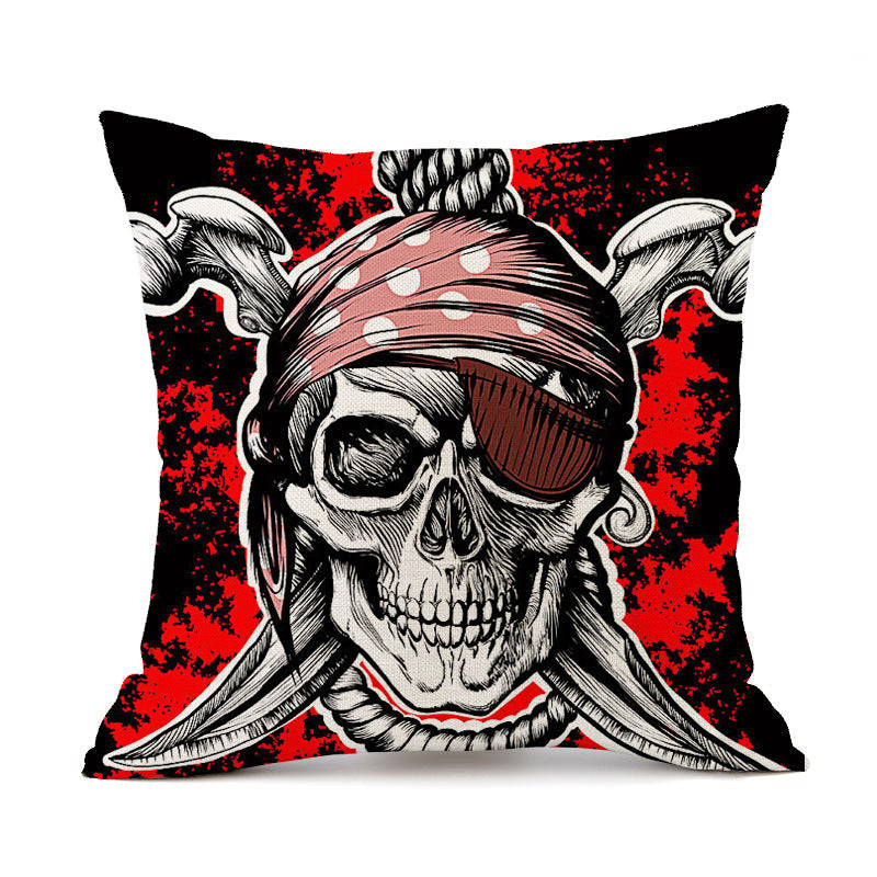 KTX-845843 Personalized Halloween Retro Skull Linen Throw Pillow Cover, 45x45cm