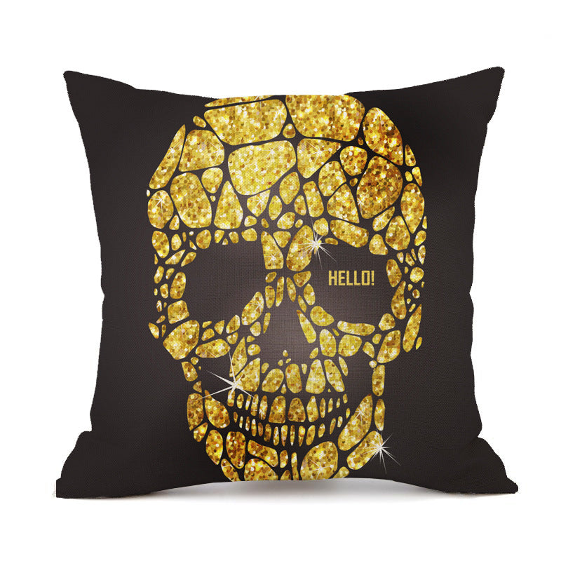 KTX-845843 Personalized Halloween Retro Skull Linen Throw Pillow Cover, 45x45cm