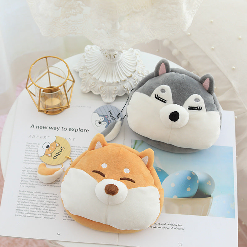 KTX-845843 Shiba Inu and Husky Dog Dumpling Keychain with Cosmetic Bag Set