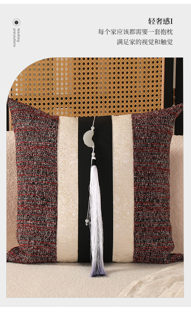 KTX-845971 Color Matching Cotton and Linen Couch Pillow - 45x45cm, New Chinese Style