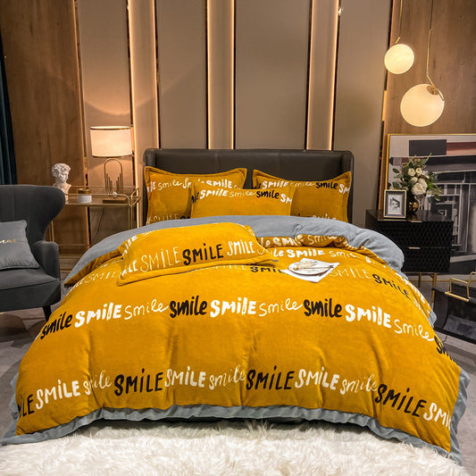 KTX-846163 Nordic Double-sided Velvet Bed Sheet Set - Geometric Pattern, Multicolor, Available in Multiple Sizes