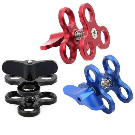 KTX-846227 Three-Hole Butterfly Clip for Diving Photography - Compatible with GOPRO and Other Action Cameras, Aluminum Alloy, Available in Red, Blue, and Black
