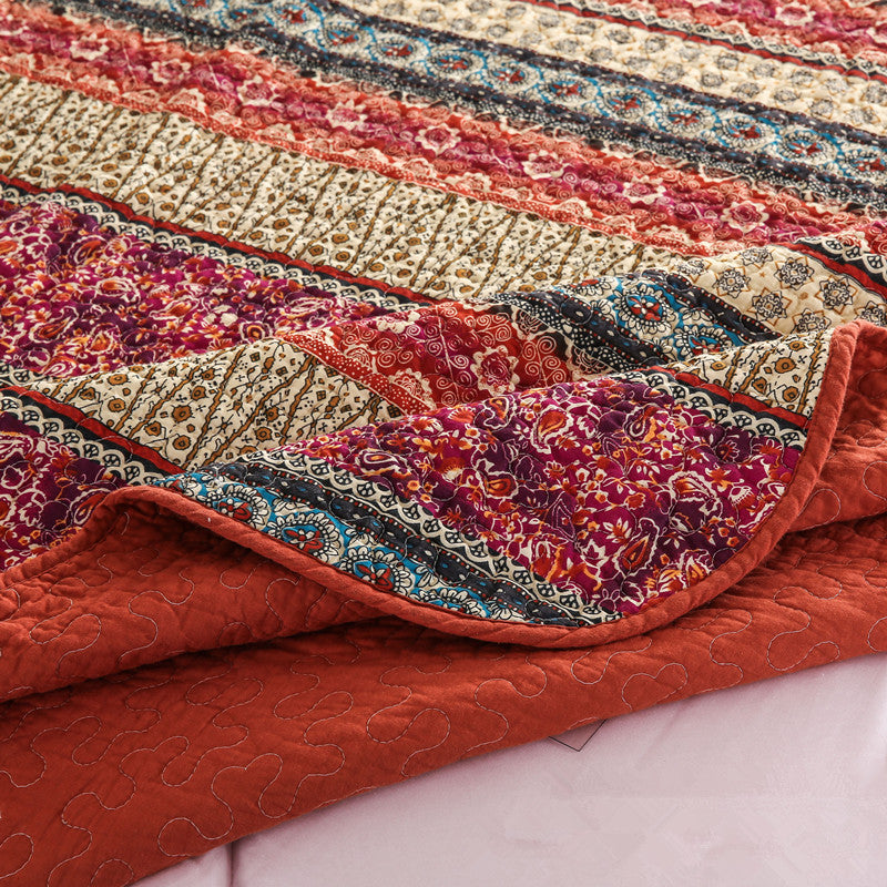 KTX-847123 Three-Piece Pastoral Floral Cotton and Linen Wash Quilt Set - 230x250CM with Pillowcases