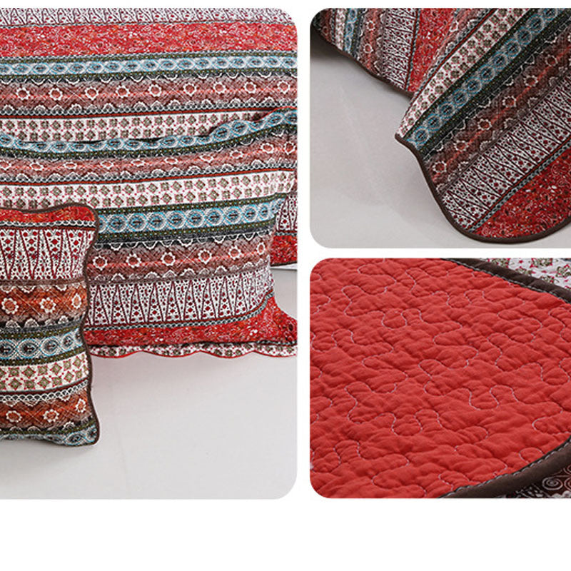 KTX-847123 Three-Piece Pastoral Floral Cotton and Linen Wash Quilt Set - 230x250CM with Pillowcases