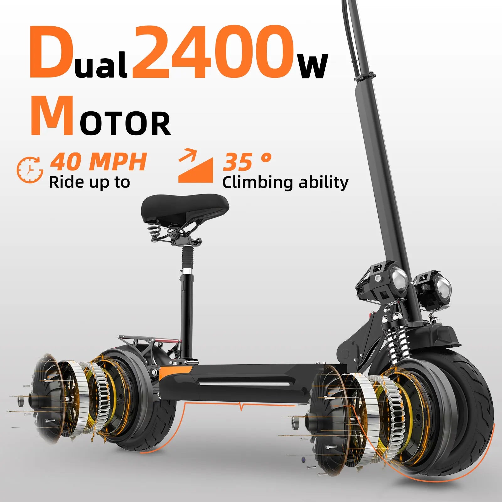 KTX-847187 2400W Dual Motor Electric Scooter, 65km/h Max Speed, 70km Range, Foldable Design, Waterproof, Full Suspension, 300 lb Load Capacity