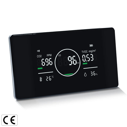 KTX-847507 5-in-1 Air Quality Monitor for CO, CO2, TVOC, Humidity, and Temperature Detection