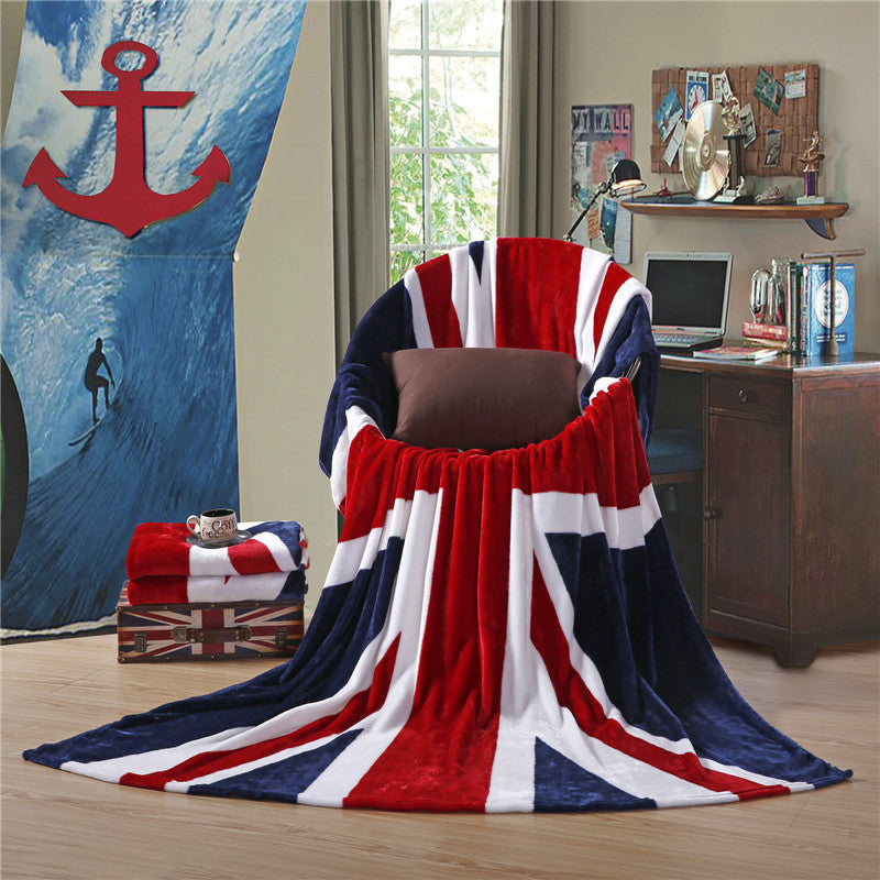 KTX-848147 British Flag Coral Fleece Blanket - Soft Polyester Fiber, 150x200 cm, European Style