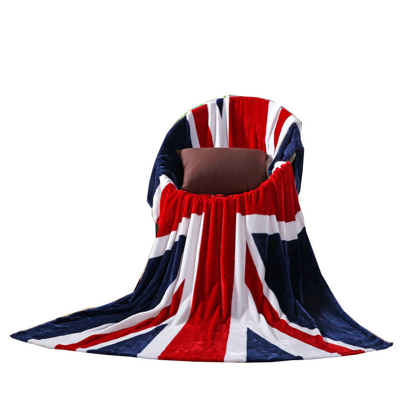 KTX-848147 British Flag Coral Fleece Blanket - Soft Polyester Fiber, 150x200 cm, European Style