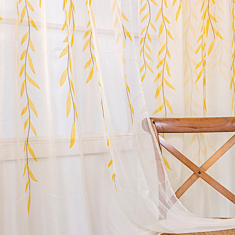 KTX-849171 Inverted Willow Wicker Printing Curtains for Living Room and Balcony Windows - Polyester Fiber, Various Sizes Available