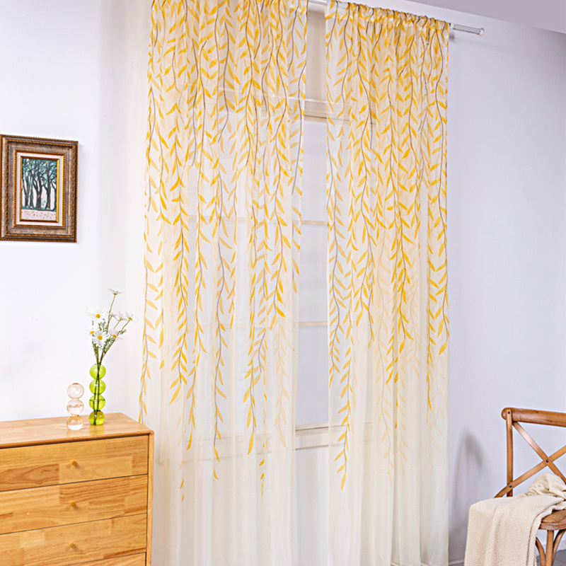 KTX-849171 Inverted Willow Wicker Printing Curtains for Living Room and Balcony Windows - Polyester Fiber, Various Sizes Available