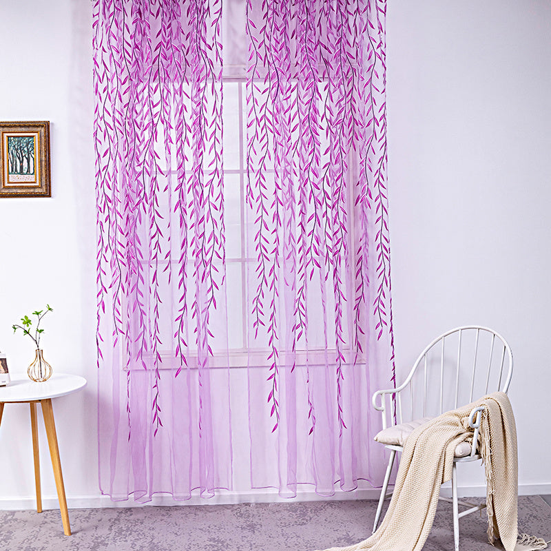 KTX-849171 Inverted Willow Wicker Printing Curtains for Living Room and Balcony Windows - Polyester Fiber, Various Sizes Available
