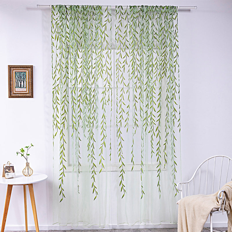 KTX-849171 Inverted Willow Wicker Printing Curtains for Living Room and Balcony Windows - Polyester Fiber, Various Sizes Available