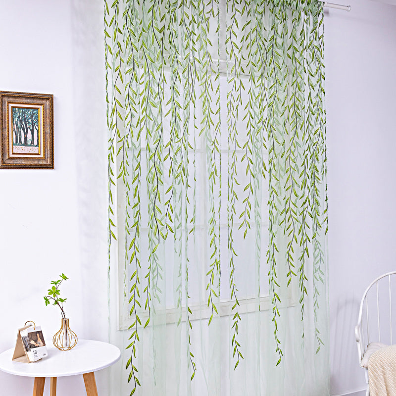 KTX-849171 Inverted Willow Wicker Printing Curtains for Living Room and Balcony Windows - Polyester Fiber, Various Sizes Available