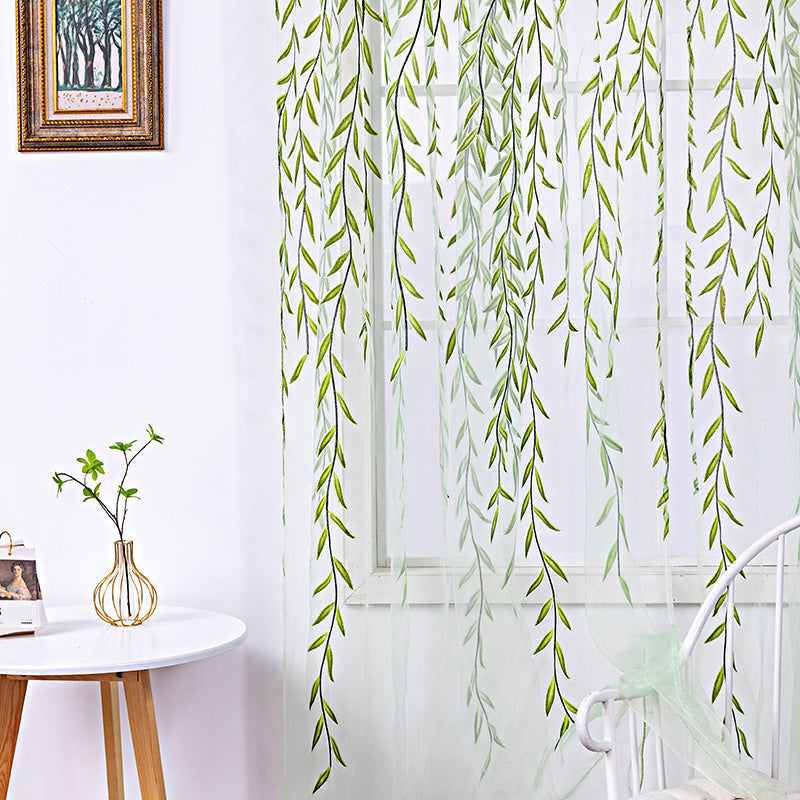 KTX-849171 Inverted Willow Wicker Printing Curtains for Living Room and Balcony Windows - Polyester Fiber, Various Sizes Available
