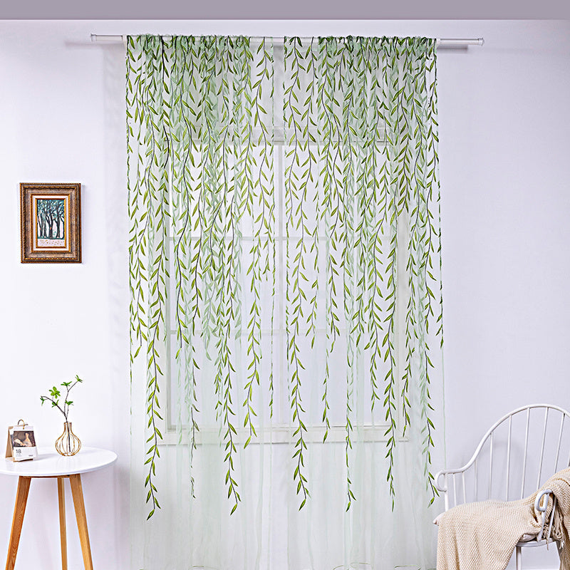 KTX-849171 Inverted Willow Wicker Printing Curtains for Living Room and Balcony Windows - Polyester Fiber, Various Sizes Available