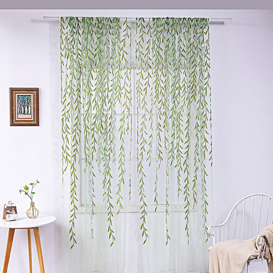 KTX-849171 Inverted Willow Wicker Printing Curtains for Living Room and Balcony Windows - Polyester Fiber, Various Sizes Available