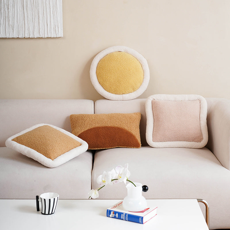 KTX-849619 Core Loop Velvet Living Room Pillow Set in Yellow and Khaki with PP Cotton Filling