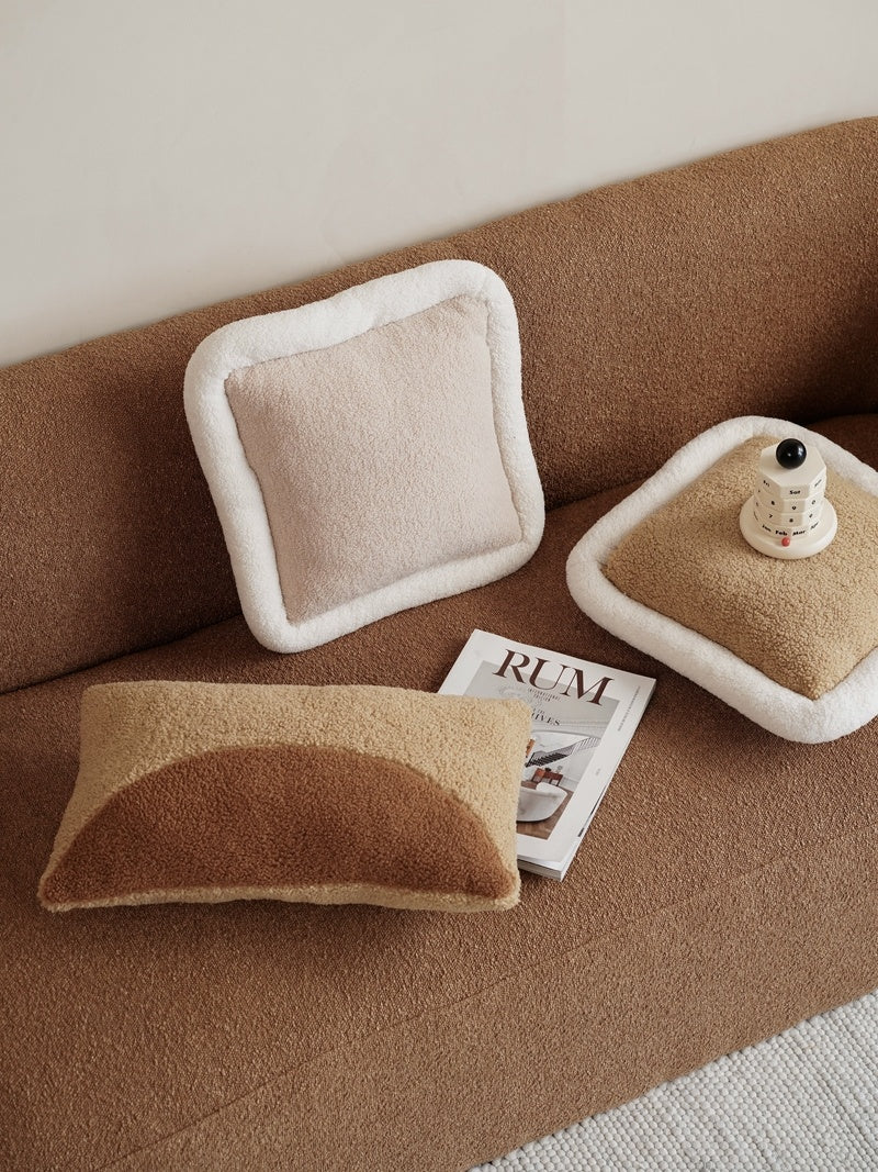 KTX-849619 Core Loop Velvet Living Room Pillow Set in Yellow and Khaki with PP Cotton Filling