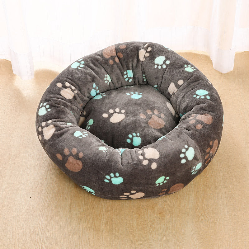 KTX-849747 Thick Plush Round Pet Nest Mat with Blanket for Autumn and Winter - Multiple Sizes and Designs Available