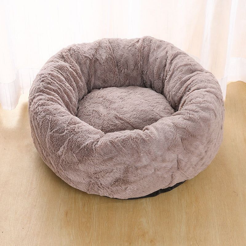 KTX-849747 Thick Plush Round Pet Nest Mat with Blanket for Autumn and Winter - Multiple Sizes and Designs Available