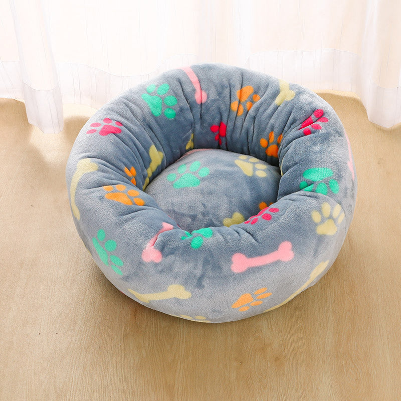 KTX-849747 Thick Plush Round Pet Nest Mat with Blanket for Autumn and Winter - Multiple Sizes and Designs Available