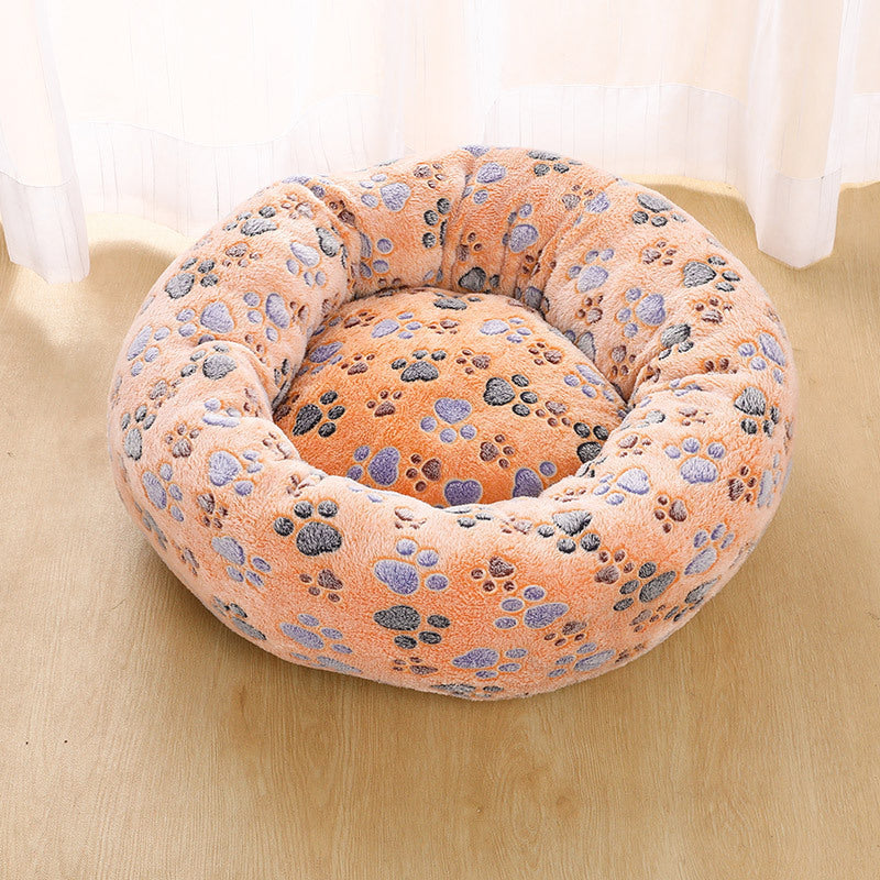 KTX-849747 Thick Plush Round Pet Nest Mat with Blanket for Autumn and Winter - Multiple Sizes and Designs Available
