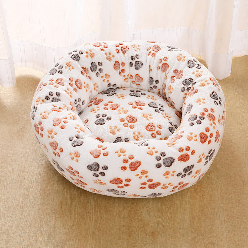 KTX-849747 Thick Plush Round Pet Nest Mat with Blanket for Autumn and Winter - Multiple Sizes and Designs Available