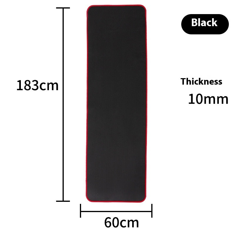 KTX-850195 Non-Slip Gymnastics Yoga Mat for Fitness and Dance - Solid Black with Red Edges, 183cm x 61cm, NBR Material