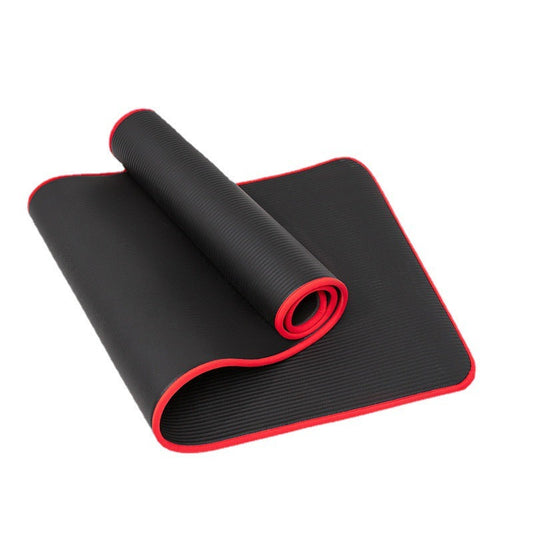 KTX-850195 Non-Slip Gymnastics Yoga Mat for Fitness and Dance - Solid Black with Red Edges, 183cm x 61cm, NBR Material