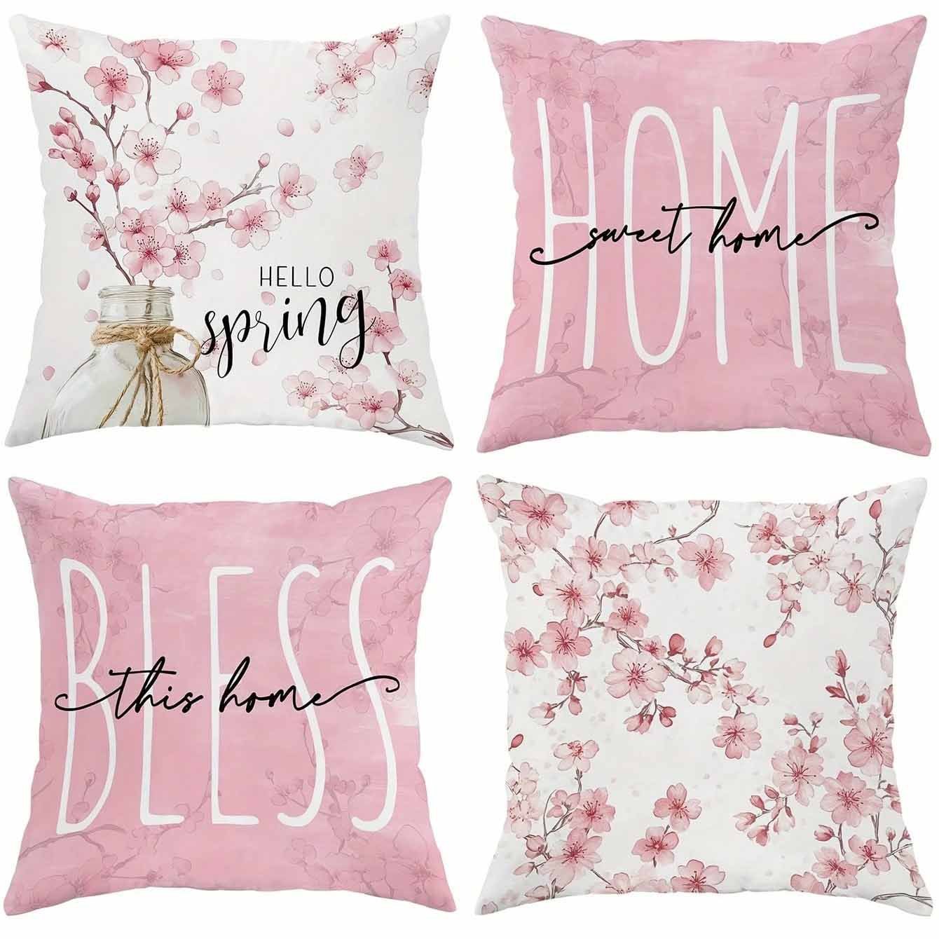 KTX-850515 Cherry Blossom Design Short Velvet Cushion Cover, 45x45cm, Stylish Home Decor