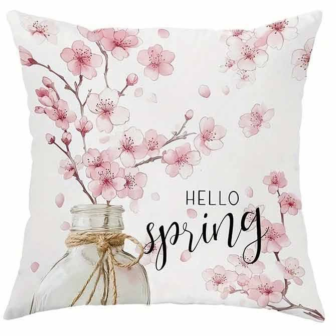 KTX-850515 Cherry Blossom Design Short Velvet Cushion Cover, 45x45cm, Stylish Home Decor