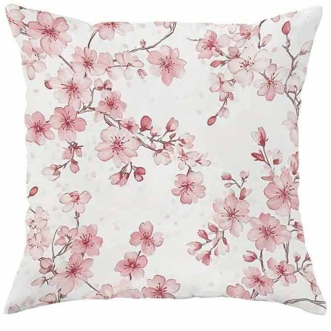 KTX-850515 Cherry Blossom Design Short Velvet Cushion Cover, 45x45cm, Stylish Home Decor