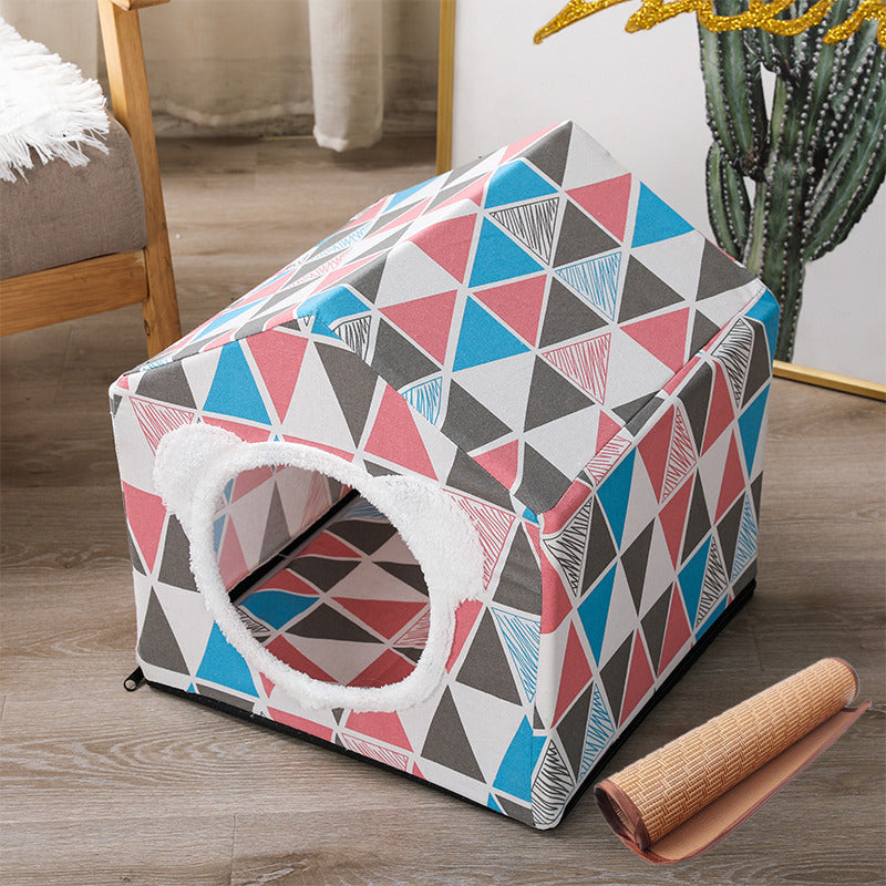 KTX-850899 Nordic Style Semi-Enclosed Pet Kennel for Cats and Dogs, Breathable Textile, 41cm Square