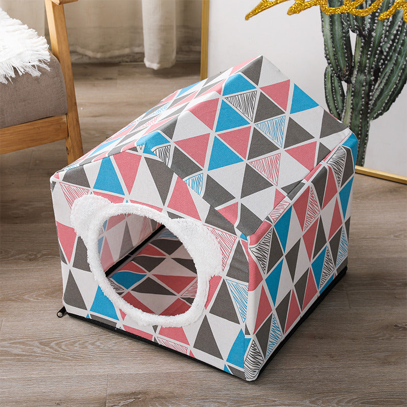 KTX-850899 Nordic Style Semi-Enclosed Pet Kennel for Cats and Dogs, Breathable Textile, 41cm Square