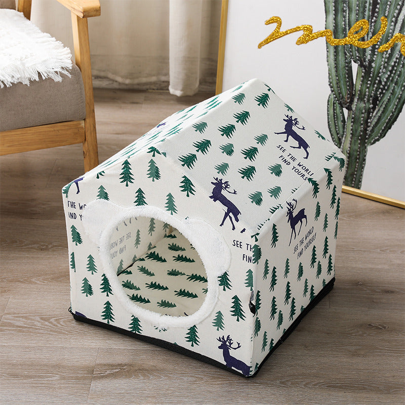 KTX-850899 Nordic Style Semi-Enclosed Pet Kennel for Cats and Dogs, Breathable Textile, 41cm Square