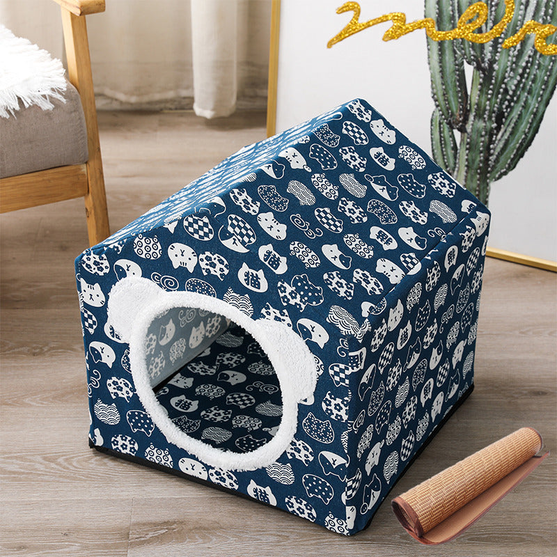 KTX-850899 Nordic Style Semi-Enclosed Pet Kennel for Cats and Dogs, Breathable Textile, 41cm Square