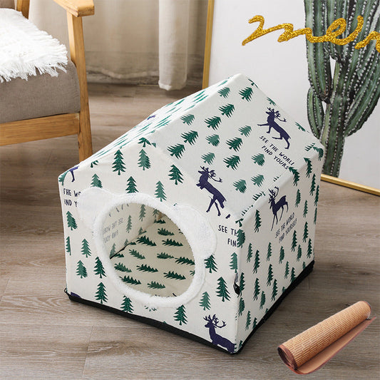 KTX-850899 Nordic Style Semi-Enclosed Pet Kennel for Cats and Dogs, Breathable Textile, 41cm Square