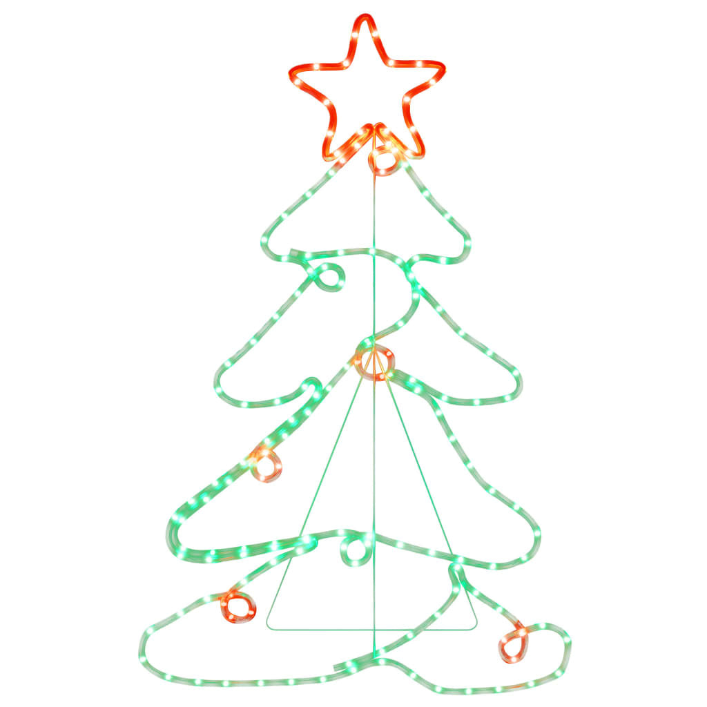 KTX-856019 LED Silhouette Christmas Tree Decoration with 144 Multicolor Lights, Weatherproof PVC and Steel Frame, 88x56 cm