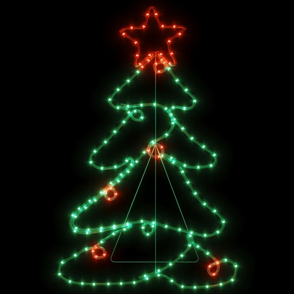KTX-856019 LED Silhouette Christmas Tree Decoration with 144 Multicolor Lights, Weatherproof PVC and Steel Frame, 88x56 cm