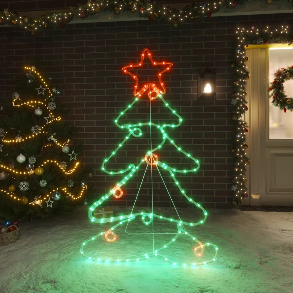 KTX-856019 LED Silhouette Christmas Tree Decoration with 144 Multicolor Lights, Weatherproof PVC and Steel Frame, 88x56 cm