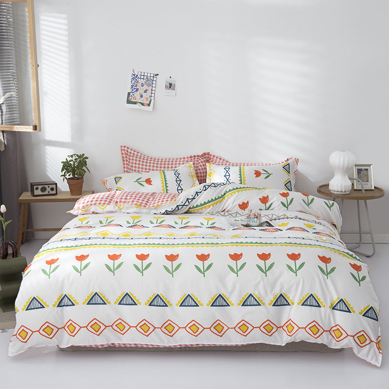 KTX-856211 Four-Piece Polyester Bedding Set with Quilt Cover for Apartment and Dorm Use