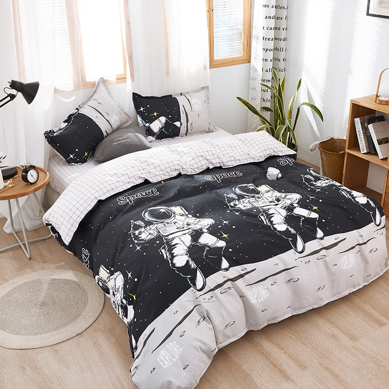 KTX-856211 Four-Piece Polyester Bedding Set with Quilt Cover for Apartment and Dorm Use