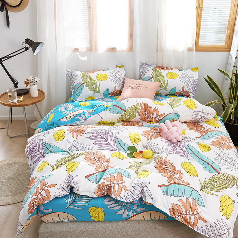 KTX-856211 Four-Piece Polyester Bedding Set with Quilt Cover for Apartment and Dorm Use