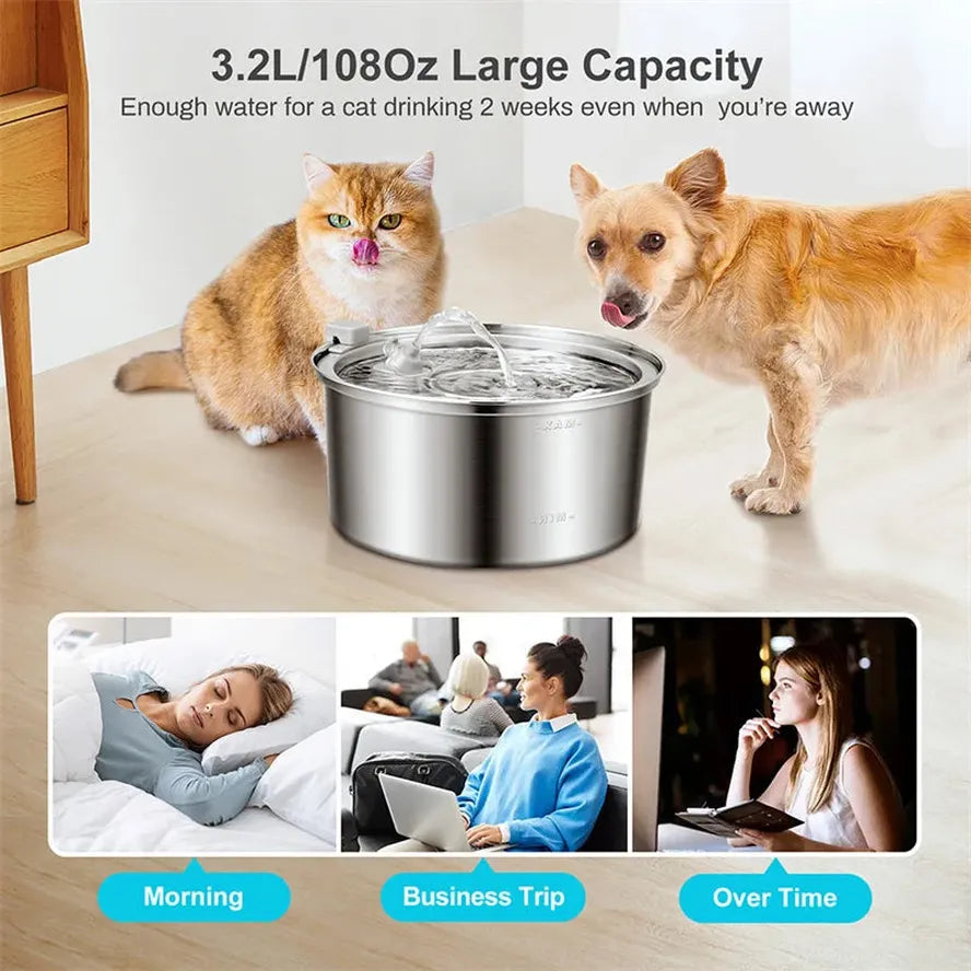KTX-856979 Stainless Steel 3.2L Pet Water Fountain for Cats and Small Dogs