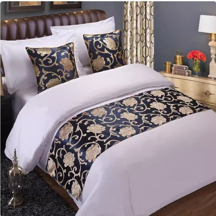 KTX-857363 Elegant Hotel Bed Runner with Pillow Cover - Chinese Classical Patterns in Multiple Colors and Designs
