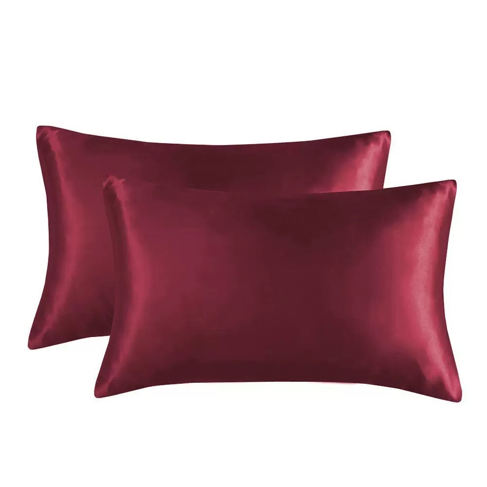 KTX-858323 Solid Color Satin Cloth Pillowcase Set, Soft Polyester Fiber, Plain Weave Design