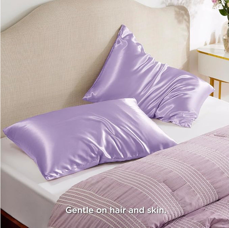 KTX-858323 Solid Color Satin Cloth Pillowcase Set, Soft Polyester Fiber, Plain Weave Design