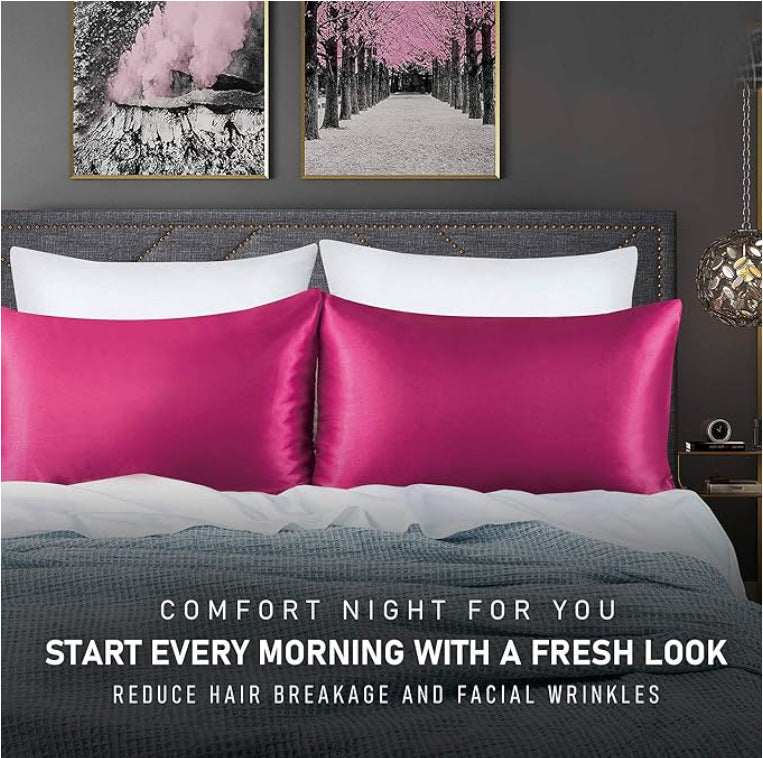 KTX-858323 Solid Color Satin Cloth Pillowcase Set, Soft Polyester Fiber, Plain Weave Design