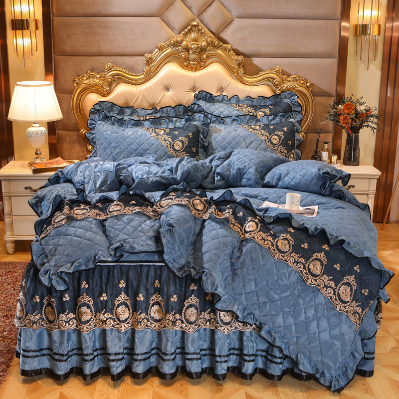 KTX-858835 Thick Velvet Lace Winter Quilted Four-Piece Bedding Set in Various Patterns