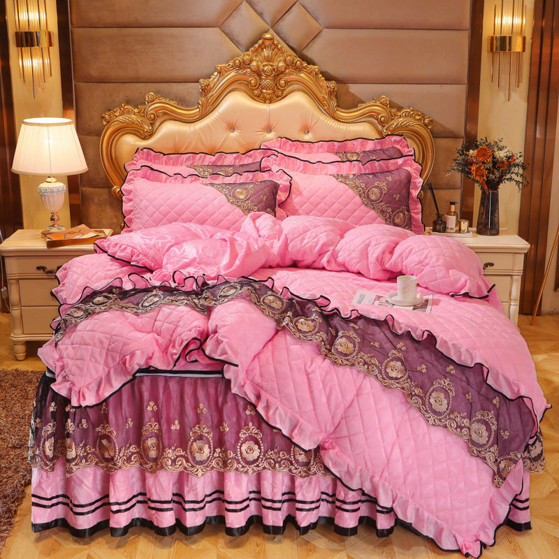 KTX-858835 Thick Velvet Lace Winter Quilted Four-Piece Bedding Set in Various Patterns